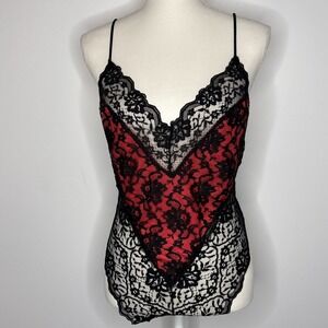 vintage 90's DELICATES size Small Lingerie Teddy Sexy Silky Red Black Lace